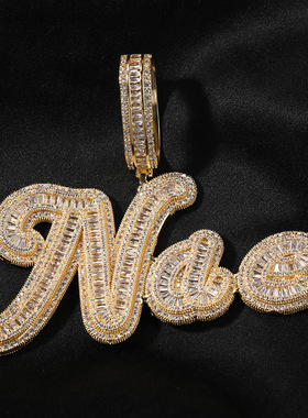 大小写字母拼接吊坠时尚铜镶锆石潮牌百搭嘻哈项链网红私人定制款