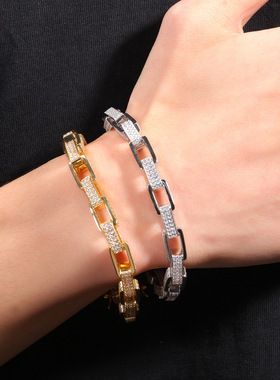 嘻哈四方形盒子链铜镶锆石古巴链