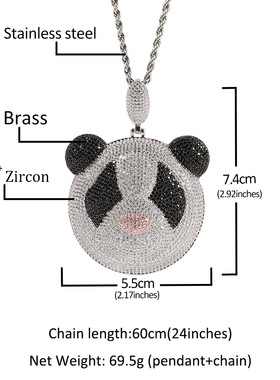 熊猫项链卡通情侣吊坠铜镶锆石
