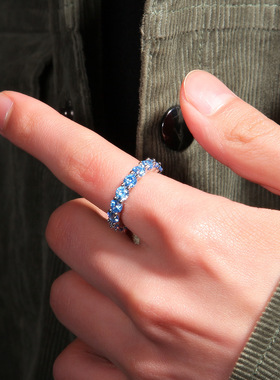 欧美时尚一排嘻哈戒指情侣锆石