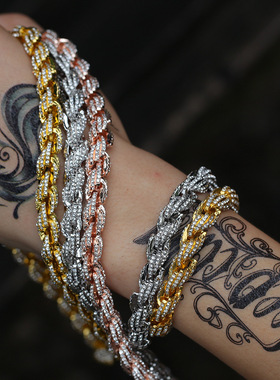 欧美嘻哈铜锆石麻花项链扭绳