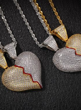 现货新款嘻哈个性镶锆石吊坠情侣