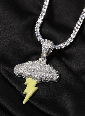 铜锆石麻花链情侣云朵闪电项链