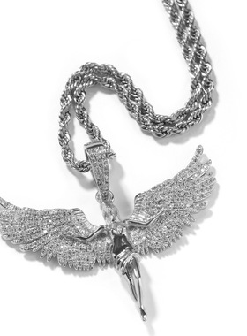 复古天使之翼吊坠中性风铜镶锆石天使翅膀男女百搭说唱嘻哈潮项链