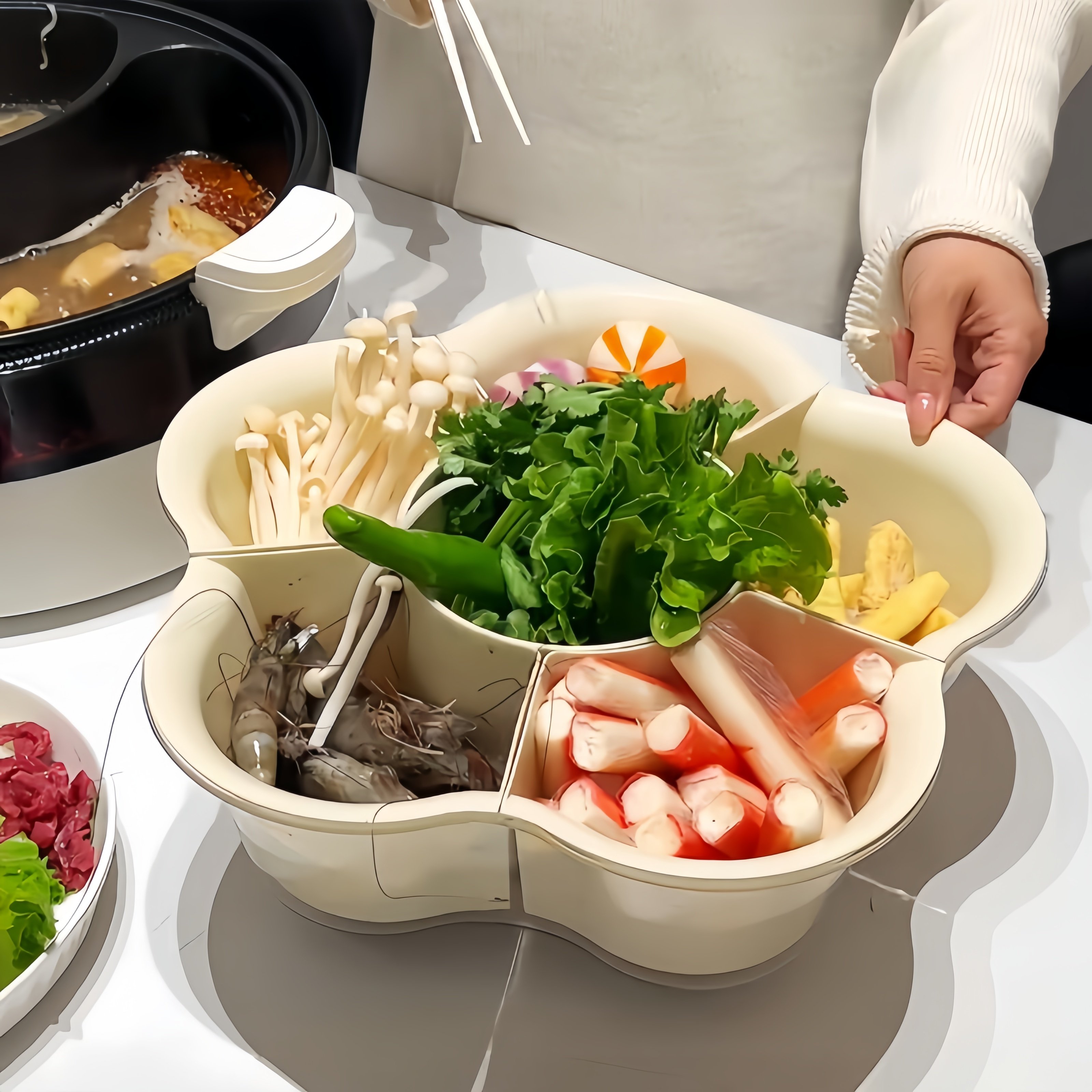 【厨房好物】可旋转沥水盘奶油色火锅拼盘创意家用多功能洗菜盆,淘宝优惠券,粉丝福利购,淘宝优惠卷