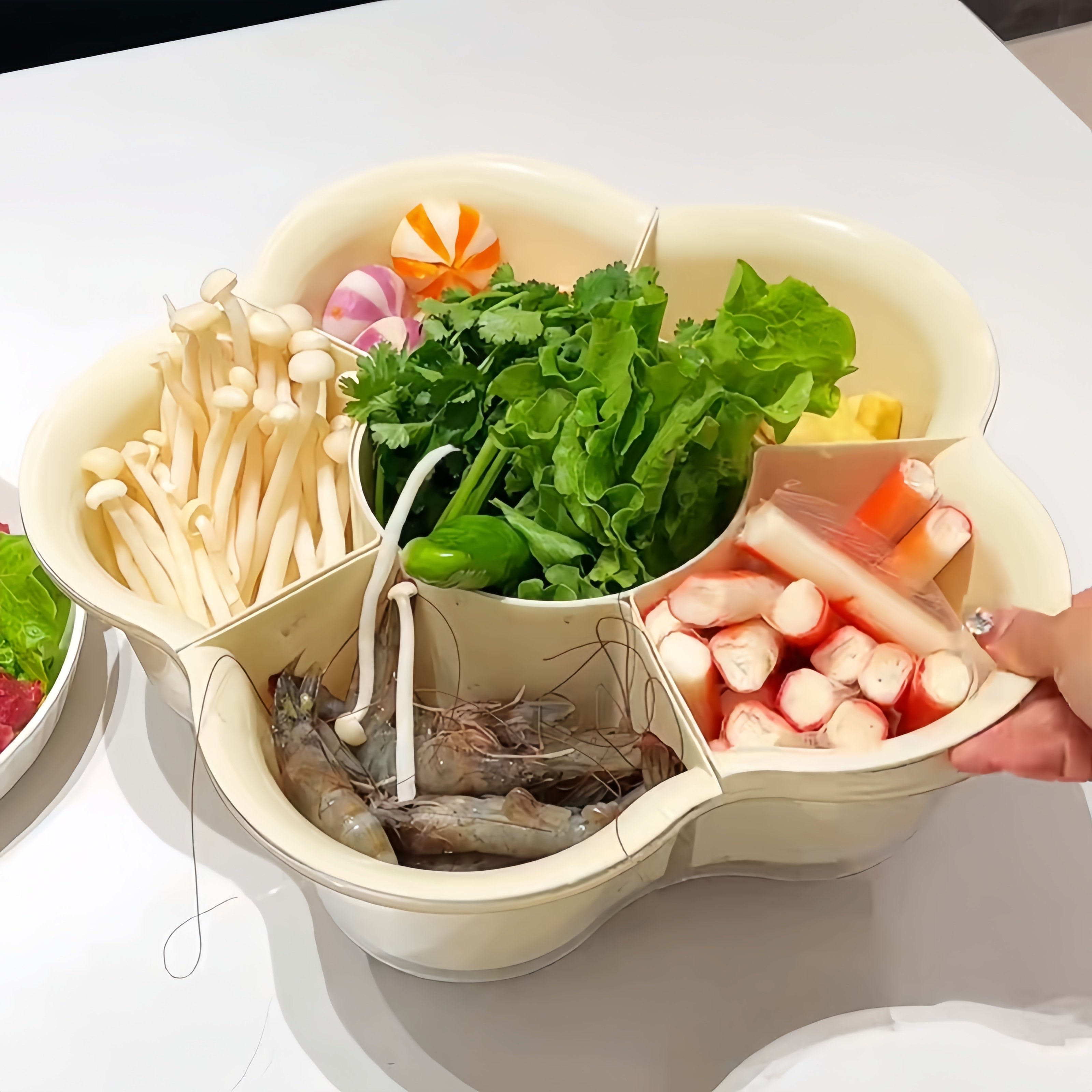 【厨房好物】可旋转沥水盘奶油色火锅拼盘创意家用多功能洗菜盆,淘宝优惠券,粉丝福利购,淘宝优惠卷