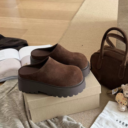 欧洲站2025真皮厚底勃肯鞋百搭休闲鞋加绒包头半拖鞋女鞋6-801 - 图3