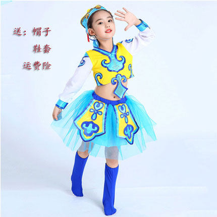 新马蹄哒哒儿童表演服民族蒙族女童筷子舞蹈服幼儿蒙古舞服装纱裙 - 图2