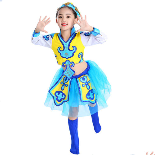 新马蹄哒哒儿童表演服民族蒙族女童筷子舞蹈服幼儿蒙古舞服装纱裙 - 图3