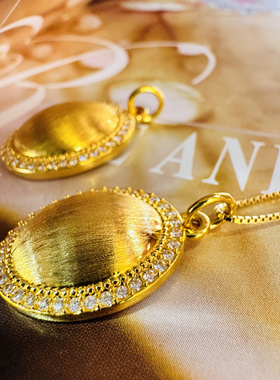 18k金吊坠鸽子蛋拉丝椭圆莫桑钻白贝母项链女款