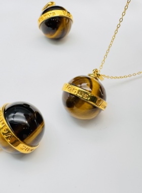 18k金吊坠虎眼石天然圆球Au750金扣头情侣款项链