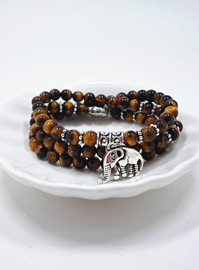 S466欧美水晶虎眼石手链手饰复古多层大象虎眼石吊坠手串义乌饰品