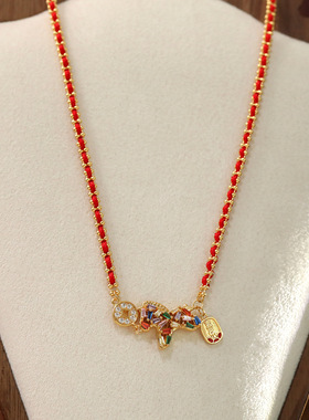 2026新款本命年钱币马红绳项链女轻奢高级感编织绳小众马年项链款