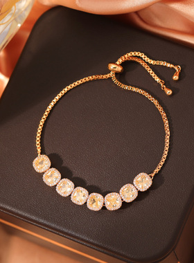 真金电镀微镶多巴胺彩色锆石气质手链女小众设计感可调节抽拉手