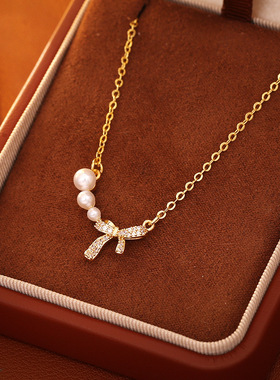 蝴蝶结珍珠锁骨链简约百搭