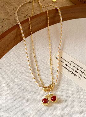 艾妮贝妮沙金樱桃双层锁骨链
