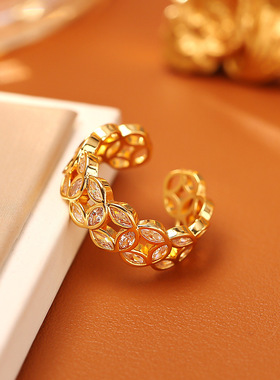 新国潮钱多多锆石铜钱戒指高级感时尚精致喜庆开口戒新中式活口戒