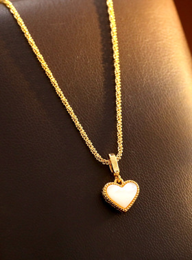 法式双面红色滴油贝母爱心项链女设计高级感精致轻奢气质锁骨链款