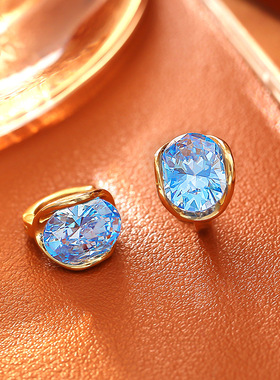 爆款蓝色锆石吊坠项链感时尚大气简约浪漫气质锁骨链清新仙女耳环