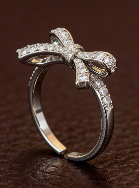 轻奢立体蝴蝶结满锆石开口戒指