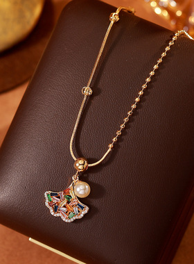 七彩银杏叶彩锆珍珠锁骨链