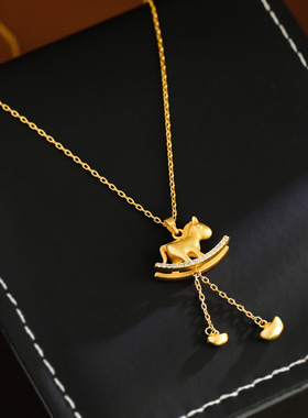 古法金色马上有钱平安锁骨链