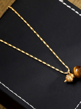 新中式拉丝葫芦虎眼石18K金项链