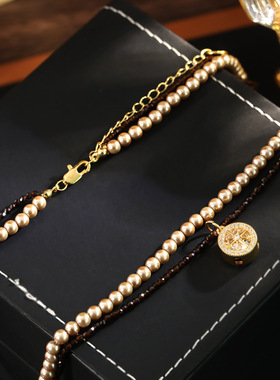 双层缠绕美拉德珍珠项链女超仙星芒设计锁骨链小众叠戴毛衣链