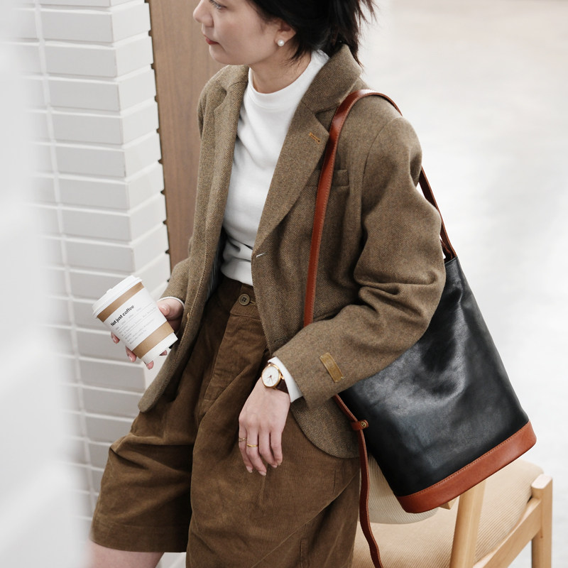 葱木一包多用托特包高级感小众水桶包植鞣皮女包腋下斜挎包宽肩带,淘宝优惠券,粉丝福利购,淘宝优惠卷