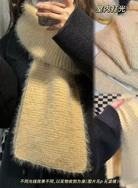 溺水羊毛混纺雪花纱新手款简单平针围巾diy棒针编织材料包送女友.