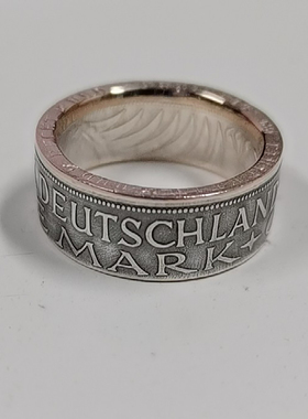 屾唐制造联邦马克男宽面银币戒指