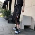 Mosee custom 2019 xuân hè Nhật Bản nhập khẩu axit axetic ren khâu mở xéo váy thun eo nữ - Váy