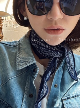 NeedShop1百搭蓝色全棉菱形围巾