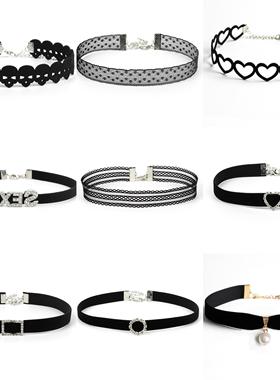 洛丽塔项链万圣节玫瑰花流苏链条宝石花边暗黑锁骨黑色哥特风项圈