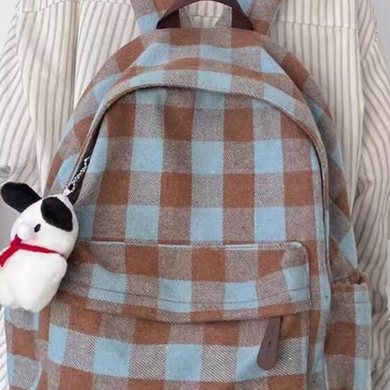 Student schoolbag retro plaid Korean version ins niche literary junior high school student backpack contrast color student backpack