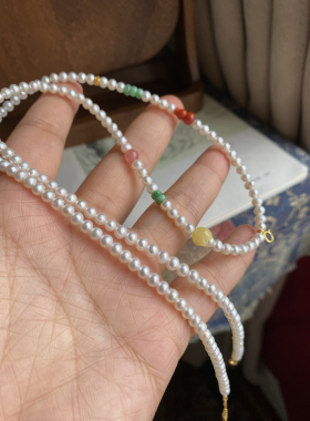 天然淡水珍珠项链万能链配链天然蜜蜡南红配饰