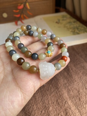 天然和田玉楼兰手链双圈设计手链新中式国风珠宝玉石手串闺蜜礼物