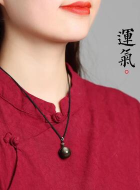 普陀山天然黑曜石金银曜石吊坠男