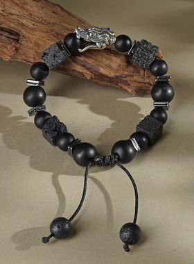 普陀山切面黑金刚手链小众设计潮酷复古高级感手串情侣手链男女款