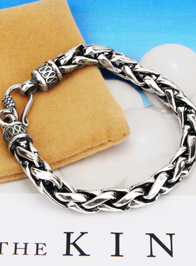 银势男女925银复古编织麻花手链