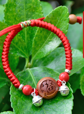 桃木剑新生儿小孩随身红绳手链