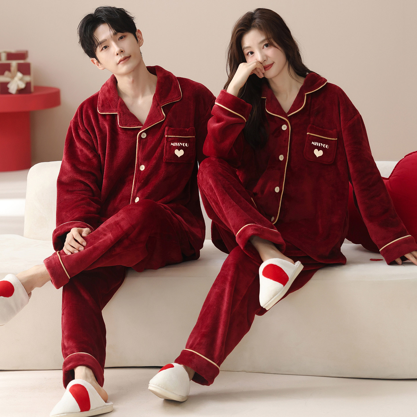 芬腾可安睡衣结婚新婚情侣套装红色冬季珊瑚绒加厚秋冬天情侣睡衣,淘宝优惠券,粉丝福利购,淘宝优惠卷