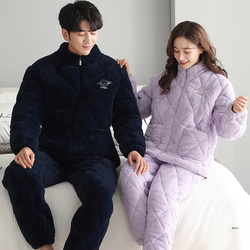 珊瑚绒情侣睡衣女秋冬款加厚加绒三层夹棉男士冬季保暖家居服套装,淘宝优惠券,粉丝福利购,淘宝优惠卷