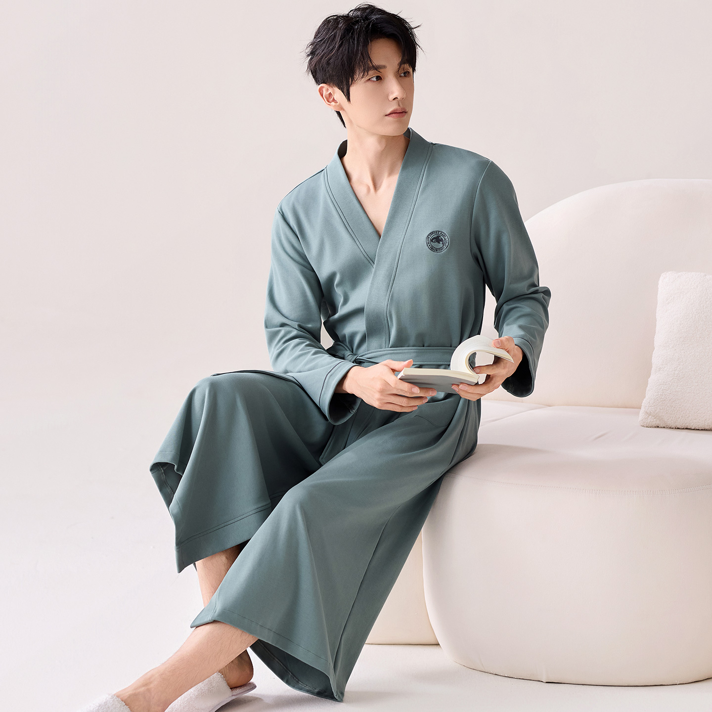 芬腾可安男士睡袍春秋季浴袍四季通用和服长袖纯棉睡衣男2025新款 - 图2