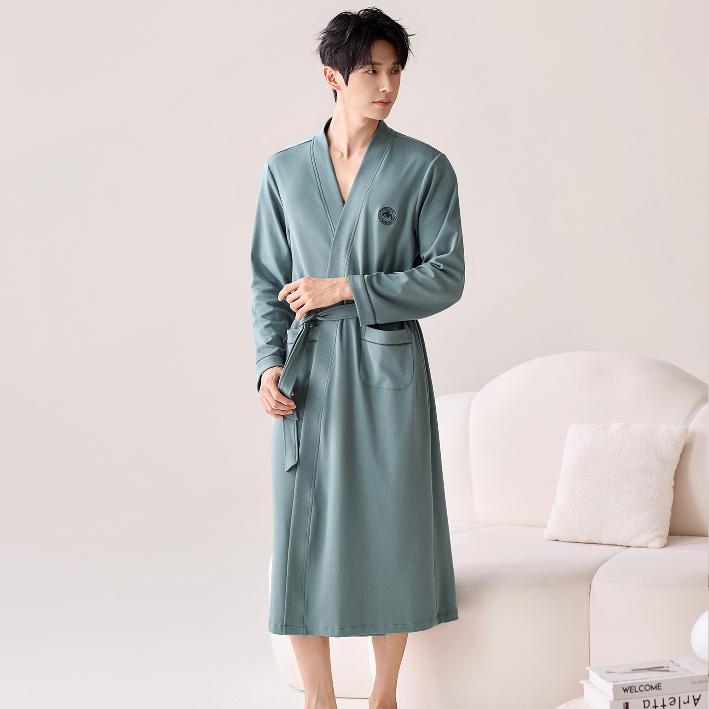 芬腾可安男士睡袍春秋季浴袍四季通用和服长袖纯棉睡衣男2025新款 - 图3