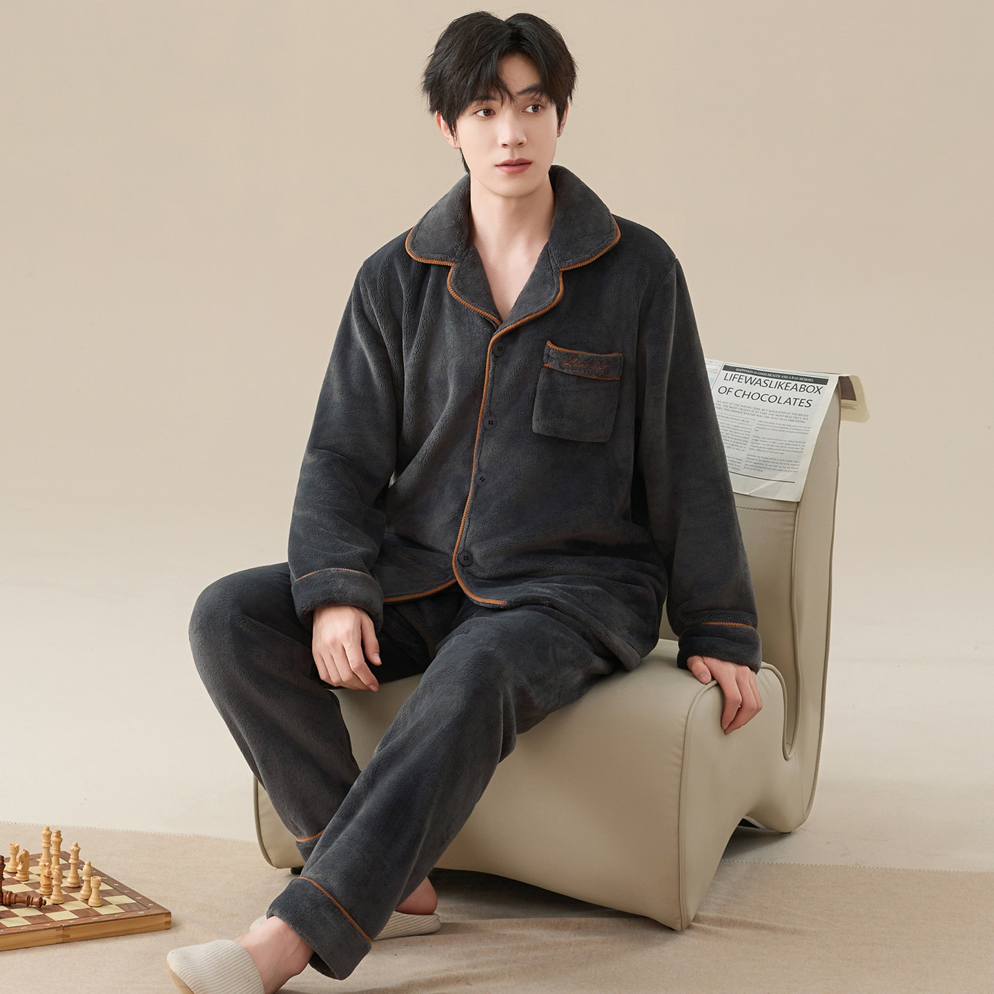 芬腾可安睡衣男款男士冬季珊瑚绒加厚2025新款抗静电家居服秋冬天 - 图2