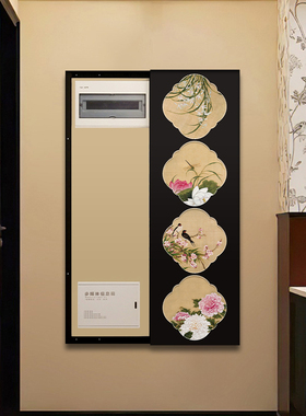 玄关复古电表箱装饰画强电弱电开关竖版壁画中古风配电箱遮挡挂画