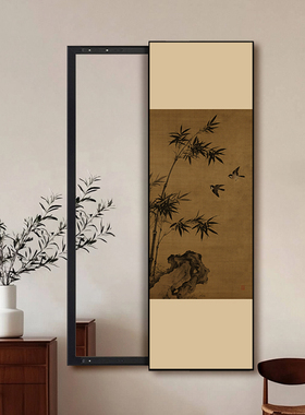 中古风墨竹玄关装饰画隐藏全身镜