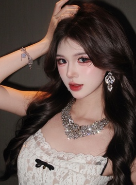 欧美时尚个性夸张水晶闪钻项链女小众设计感高级轻奢气质百搭套装