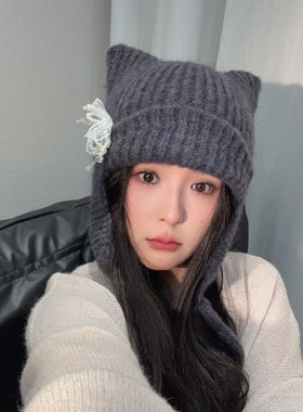 秋冬保暖护耳猫耳针织帽女